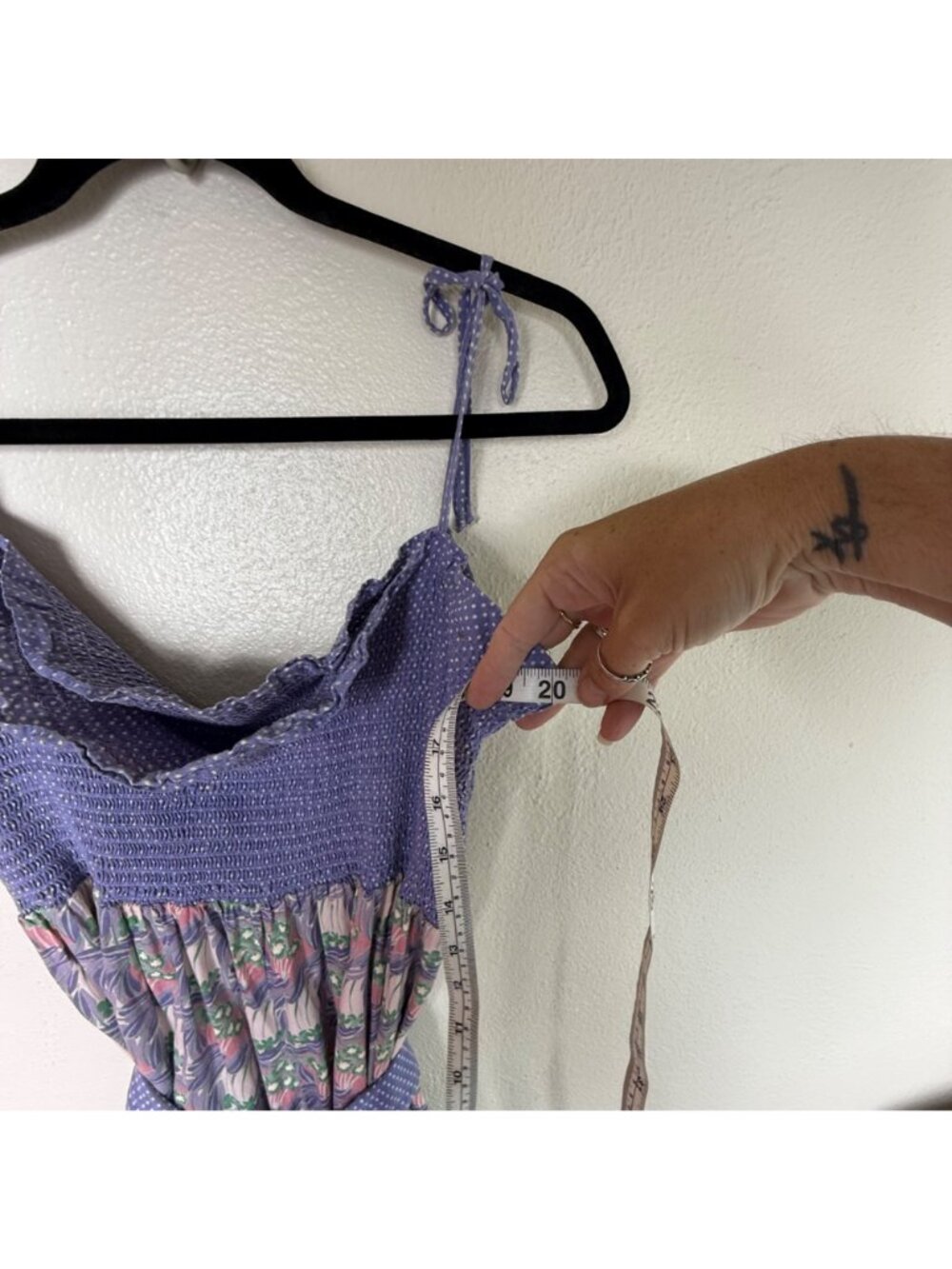 Vintage Verona - Bonwit Teller Smocked Sundress Floral Maxi BOHO In Purple Sz 14 - Picture 8 of 9